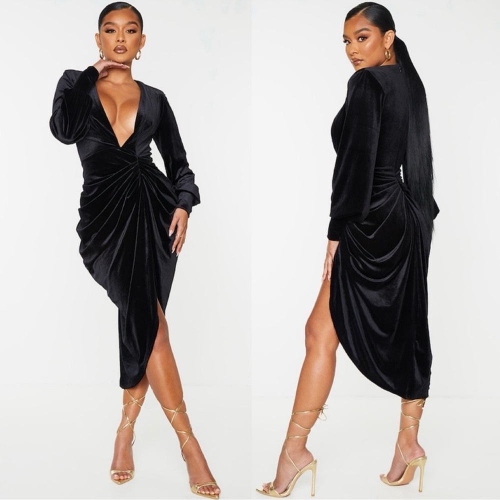 PRETTY LITTLE THING Black Velvet Bodycon Dress